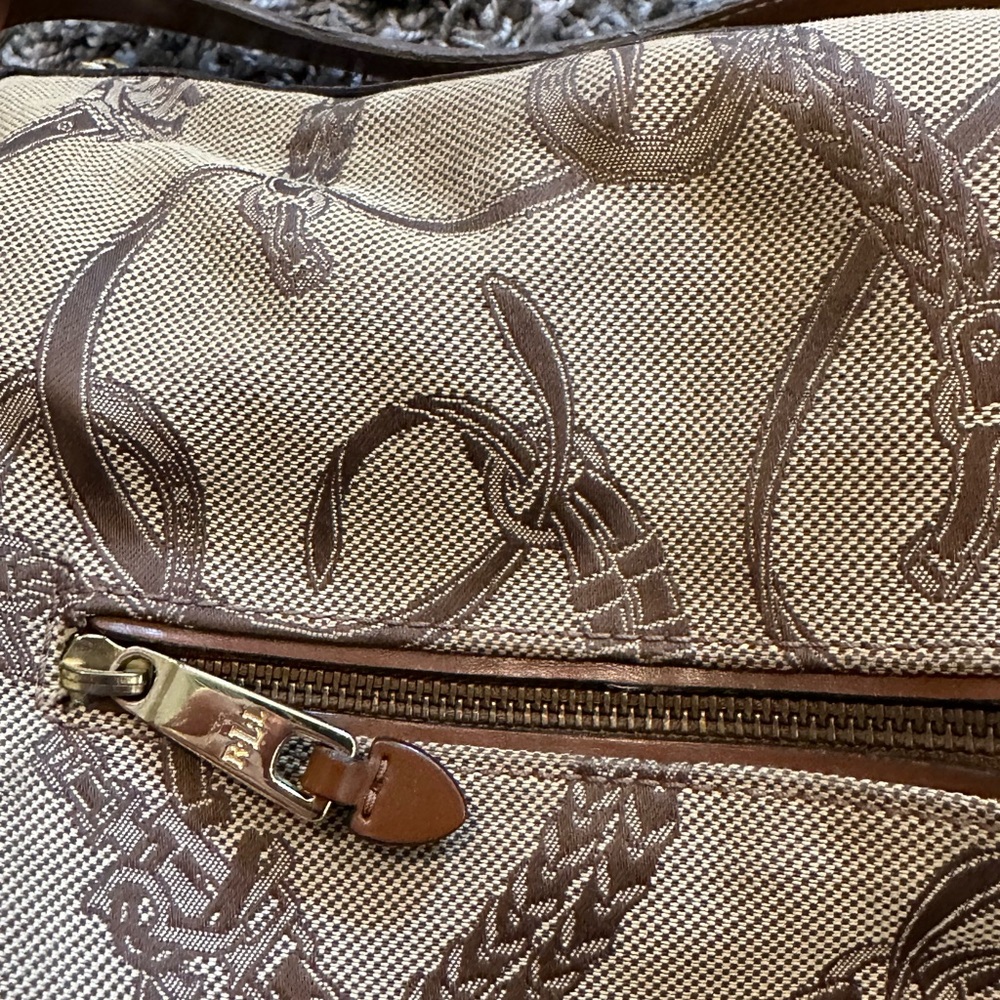 Lauren Ralph Lauren Women’s Brown Leather Trim Equestrian Tote Bag - Picture 16 of 16
